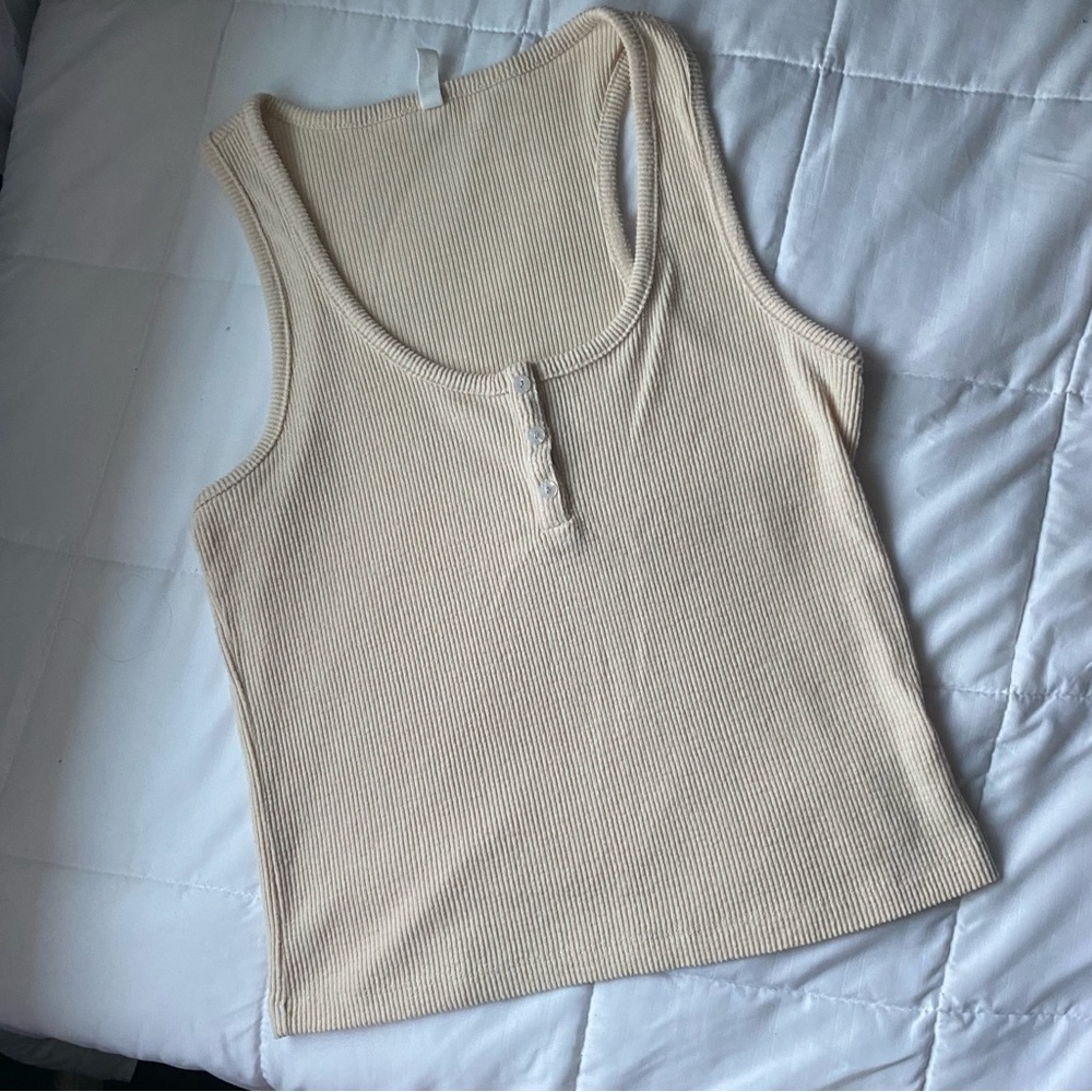 Nude Beige Ribbed Tank Top